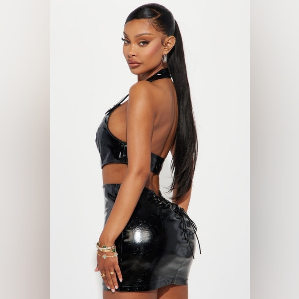 Fashion Nova Black Halter Top and Skirt Set